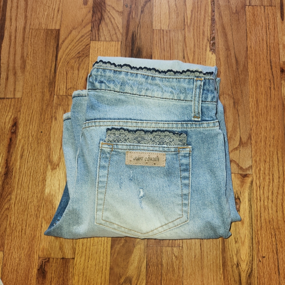 Just Cavalli Blue Distressed Denim Jeans with Faded Wash